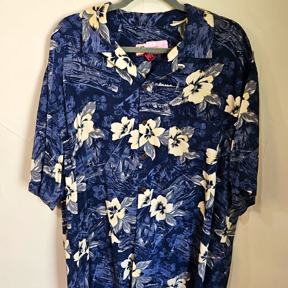 Caribbean Joe Blue Mens Size ‎ XL Hawaiian Shirt